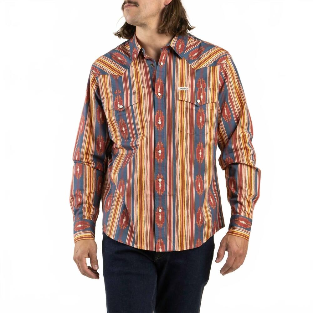 NEW SENDERO PROVISIONS CO. wyatt pearl snap long sleeve serape shirt in chevron